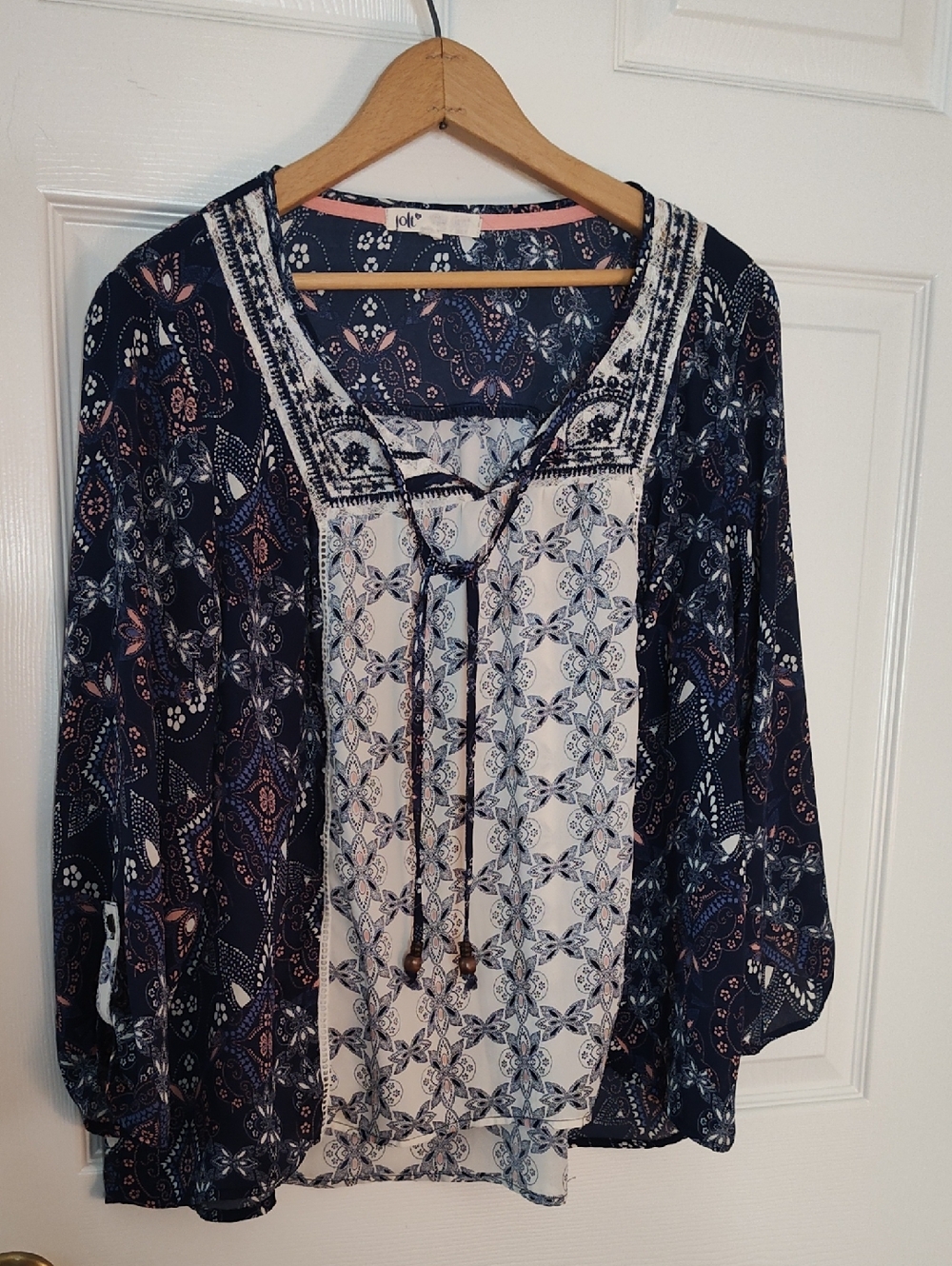 Jolt Navy & White Mixed Print Lace-Up Tunic